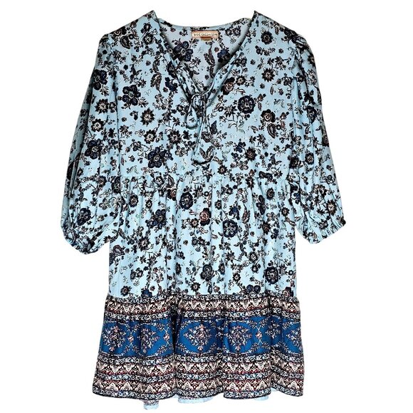 BOG Collective Dresses & Skirts - BOG Collective Women's Blue Ivory Floral Oversized Mini Babydoll Dress, NWOT, Sm